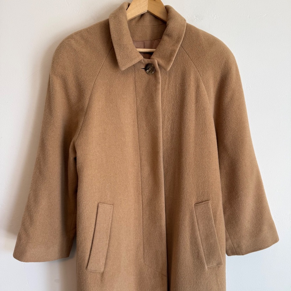 Vintage Fleurette 100% Camel Hair Coat Tan Longline ILGWU Nordstrom Minimalist L - Picture 3 of 16